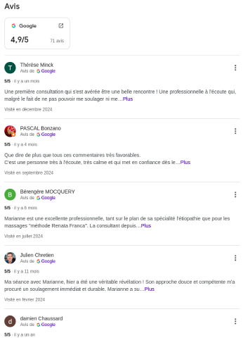 Photo de la fiche Google avec avis de Marianne May Etiopathe